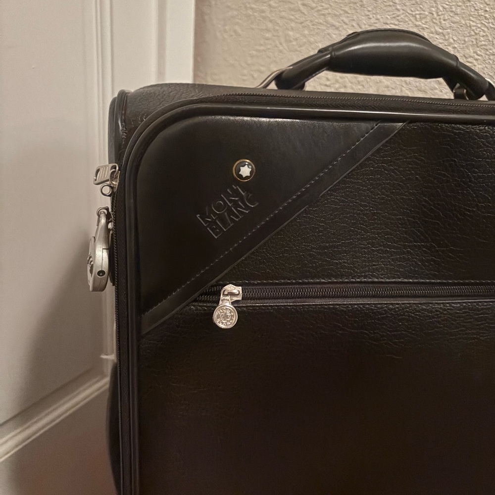 Montblanc Solid Black Leather Rolling Travel Bag - image 2